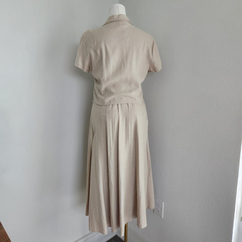 Vintage 90s Linen Blend Two Piece Skirt Set Collared Button Down Top Prairie L - Picture 7 of 14